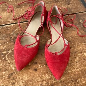 Stuart Weitzman Red Suede Gilligan Lace Up D'orsay Ballet Flat - 8.5